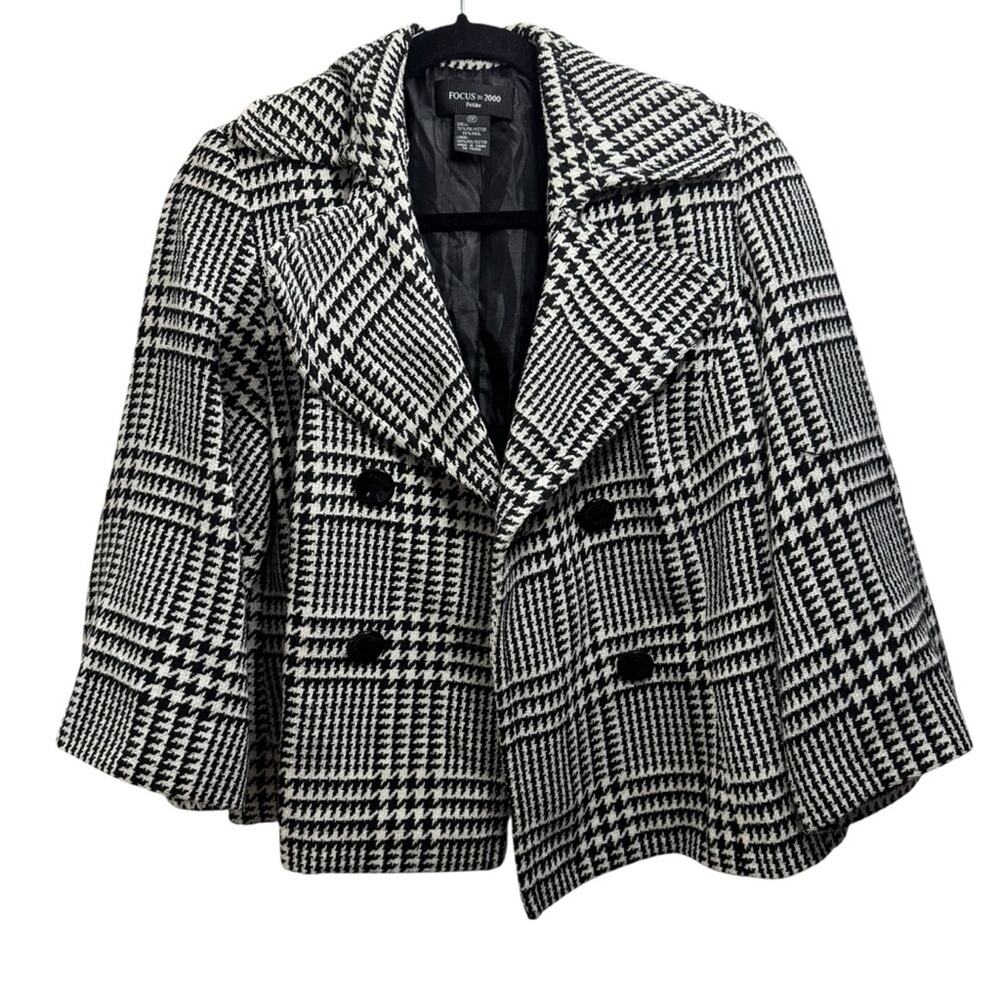 Focus 2000 Petite Black and White Houndstooth Coat